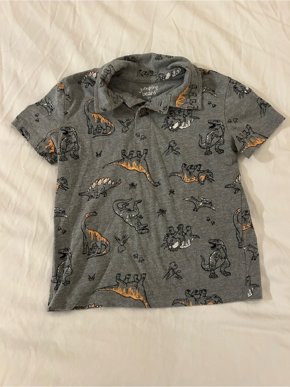 jumping beans Gray Polo Shirt with Orange & White Dino Print